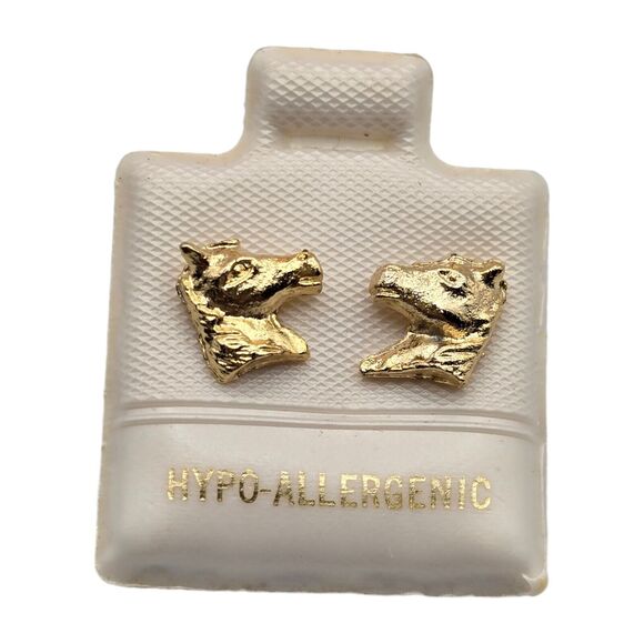 Pierced Dainty Horse Face Earrings Minimalist Small Studs Gold Tone Western - Picture 8 of 9